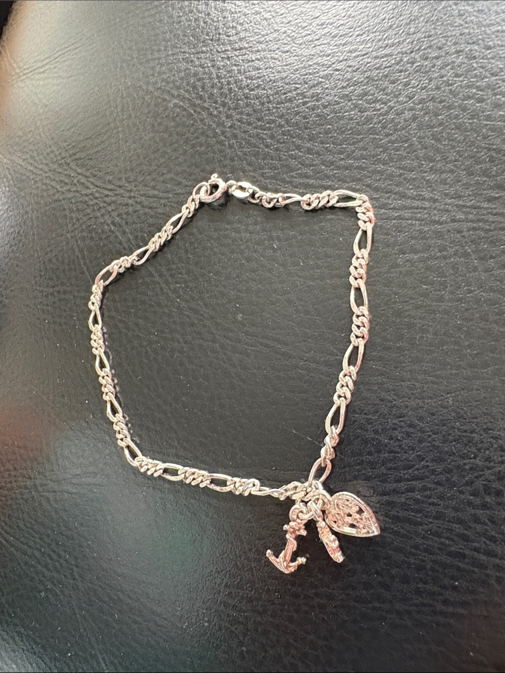 Sterling Silver Charm Bracelet With 3 Tiny Charms